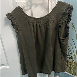 White House Black Market Olive Ruffle Sleeve Blouse